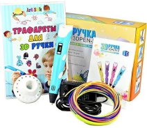 Купить - 3D-ручку  3D-ручка с Эко Пластиком (190м) c Трафаретами с LCD экраном 3D Pen 2 Original Blue