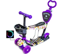 Купить - самоката  Самокат Scooter 5 в 1 Фиолетовый Цветочек с рисунком и родительской ручкой