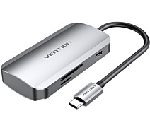 Купить - кардридер  Док-станция Vention USB3.1 Type-C --> USB 3.0x3/SD/TF/PD 100W Hub 6-in-1 (TNHHB)