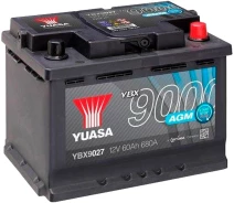 Купить - автомобильный аккумулятор  Автомобильный аккумулятор Yuasa 60 Ah/12V AGM Start Stop Plus Battery (0) (YBX9027)