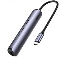 Купить - кардридер  Док-станция UGREEN CM418 USB3.0 Type-C --> HDMI/USB 3.0x2/RJ45/PD Grey (10919)