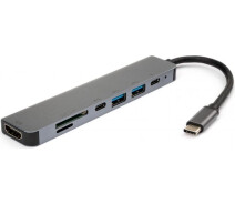Купить - кардридер  Концентратор Vinga Type-C to 4K HDMI+2*USB3.0+SD+TF+PD+USB-C 3.1 Gen1 aluminium (VCPHTC7AL)