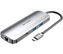 Купить - кардридер  Док-станция Vention USB3.1 Type-C --> HDMI/USB 3.0x2/RJ45/USB-C/SD/TF/TRRS 3.5mm/PD 100W Hub 9-in-1 (TOMHB)