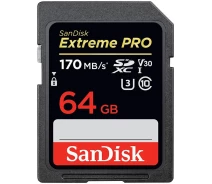 Купить - карту памяти  Карта памяти SanDisk 64GB SDXC C10 UHS-I U3 R170/W90MB Extreme Pro (SDSDXXY-064G-GN4IN)