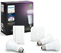 Купить - лампу  Лампа светодиодная-смарт Philips Hue Color RGB, стартовый комплект (Bridge, Dimmer, лампа E27 3 шт) (929002216825)