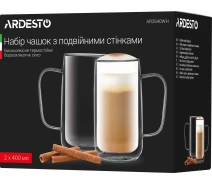 Купить - чашку и кружку  Набор чашек с ручкой и двойными стенками Ardesto, 400мл, 2шт, боросиликатное стекло, прозрачный (AR2640BHR)