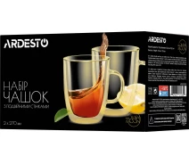 Купить - чашку и кружку  Набор чашек с ручками и двойными стенками Ardesto Golden Moon, 270мл, 2шт, золотистый (AR2627BGR)