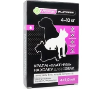 Купить - противопаразитарное средство для собаки  Vitomax Капли "Платинум" противогельминтные на холку для собак (до 4-10кг) 1мл/4 флакона в.уп.