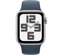 Купить - смарт-часы  Смарт-часы Apple Watch SE GPS 40mm Silver Aluminium Case with Storm Blue Sport Band - M/L (MRE23QP/A)
