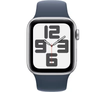 Купить - смарт-часы  Смарт-часы Apple Watch SE GPS 40mm Silver Aluminium Case with Storm Blue Sport Band - M/L (MRE23QP/A)