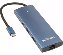 Купить - кардридер  USB-хаб HiSmart HDMI + 2хUSB 3.0 + PD 100W + USB 2.0 + SD/TF 3.0 + LAN RJ45 (CA914357)