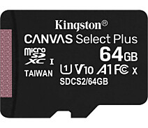 Купить - карту памяти  Карта памяти Kingston 64GB microSDXC Canvas Select Plus 100R A1 C10 (SDCS2/64GBSP)