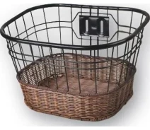 Купить - велокорзину  Корзина Green Cycle GCB-10K стальная с быстросъемным креплением на вынос 1'', коричневая, оплетенная пластиком