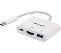 Купить - кардридер  Адаптер USB Type C -> HDMI/USB3.2 Gen1/Type C Manhattan White (152945)