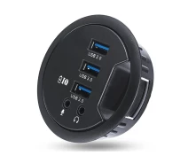 Купить - кардридер  Концентратор BauTech С 3 разъемами USB 3.0 и разъемами для наушников и микрофона настольный Черный (1007-430-00)