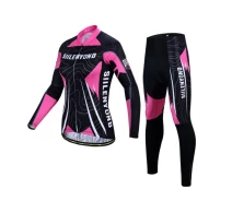 Купить - велоодежду  Костюм вело женский Siilenyond SW-CT-057 Black Pink XXXL Полосы длинный рукав штаны