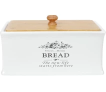 Купить - хлебницу  Хлебница керамическая Sweet Home BREAD 32х18.5х18.5см с деревянной крышкой Bona BR63668