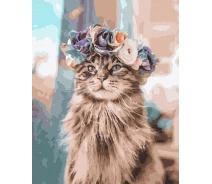 Купить - картину по номерам  Картина по номерам. Rainbow Art "Кошка в веночке" GX39622-RA