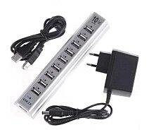Купить - кардридер  USB Hub на 10 портов + блок питания