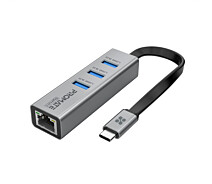 Купить - кардридер  USB-C хаб 4-в-1 Promate GigaHub-C 3xUSB 3.0/RJ45 Grey (gigahub-c.grey)