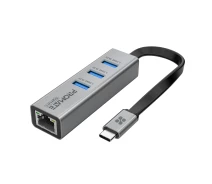 Купить - кардридер  USB-C хаб 4-в-1 Promate GigaHub-C 3xUSB 3.0/RJ45 Grey (gigahub-c.grey)
