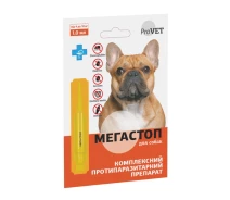 Купить - противопаразитарное средство для кота  МЕГА СТОП Комплексный препарат против блох и клещей для собак от 4 кг до 10 кг 1 пипетка Природа BGL-PV-48
