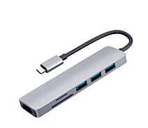 Купить - кардридер  Хаб USB 3.1 Type-C разветвитель на 2x USB 3.0 HDMI кардридер PD металл
