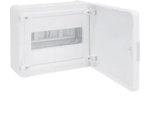 Купить - распределительный щит и шкаф  Щиток 8 модульный наружный с белой дверцей Hager Golf VS108PD щит пластиковый распределительный накладной (3232)