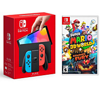 Купить - игровую консоль  Nintendo Switch (OLED model) Neon Red/Neon Blue set + Super Mario 3D World Bowser's Fury