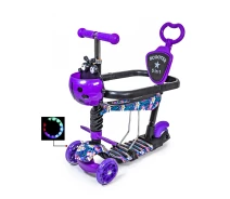 Купить - самоката  Детский трехколесный самокат Scooter Божья коровка 5 в 1 с бортиком, сиденьем, родительской ручкой и рисунком, Орхидея