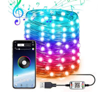 Купить - гирлянду  Умная светодиодная гирлянда RGB для елки и новогоднего декора (управление цвета телефона) с блютузом от USB 5м 50 LED