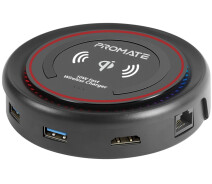 Купить - док-станцию  Док-станция 6-в-1 Promate CenterHub USB-C PD/10W Wireless Charger/HDMI/2xUSB 3.0/USB-C 3.1/RJ45 Maroon (centerhub.maroon)