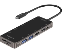 Купить - кардридер  USB-C хаб 11-в-1 Promate PrimeHub-Pro USB-C PD/HDMI/VGA/2xUSB 3.0/2xUSB 2.0/RJ45/SD/MicroSD/AUX 3.5 мм Grey (primehub-pro.grey)