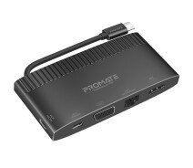 Купить - кардридер  USB-C хаб 6-в-1 Promate MediaHub-C6 HDMI/VGA/USB-C PD/USB-C/USB-A 3.0/RJ45 Black (mediahub-c6.black)