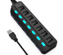 Купить - кардридер  Хаб USB 3.0 с семью портами с подсветкой и выключателями, Black