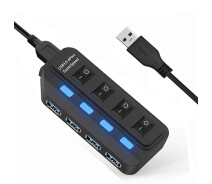 Купить - кардридер  Хаб USB 3.0 с четырьмя портами с подсветкой и выключателями, Black