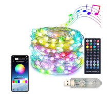Купить - гирлянду  Smart Гирлянда RGB с пультом, управлением через смартфон, USB питание - 10 метров/100 лампочек (723-1)