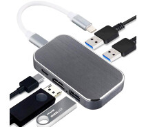 Купить - кардридер  USB Type-C хаб / разветвитель для ноутбука Digital Lion MH-08, многопортовый концентратор 5в1: 3 x USB 3.0 + Type-C + HDMI