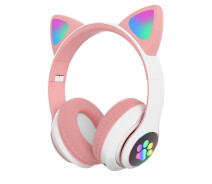 Купить - наушники  Беспроводные наушники RIAS VZV-23M кошачьи ушки Bluetooth с RGB подсветкой White-Pink (3_01403)