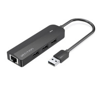 Купить - кардридер  Хаб USB 4-Port USB 3.0 Hub With Power Supply +RJ45 0.15M Black CHLBB