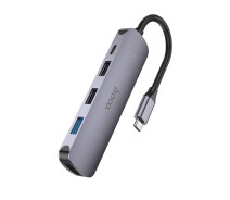 Купить - кардридер  USB-Хаб адаптер HOCO HB27 Type-C multi-function converter (HDTV+USB3.0+USB2.0 x 2+PD) Metal Gray