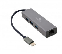 Купить - кардридер  Концентратор USB-C Cablexpert 3хUSB3.1 металл, Grey (A-CMU3-LAN-01)