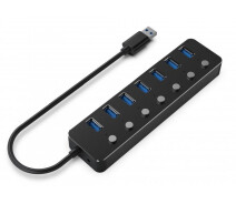 Купить - кардридер  Концентратор USB 3.0 Gembird 7хUSB3.0, с выключателями, пластик/металл, Black (UHB-U3P7P-01)