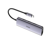 Купить - кардридер  Концентратор USB Type-C Ugreen 3xUSB 3.0+RJ45 1000M Ethernet, Gray (60718)
