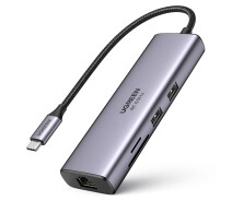 Купить - кардридер  Концентратор USB Type-C Ugreen CM512 2xUSB 3.0 + HDMI + RJ45 1000M Ethernet + Cardreader, Gray (60515)