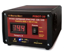 Купить - Пуско-зарядное устройство для аккумулятора  Пуско-зарядное ЗУ РОБОТ-30 для аккумуляторов 12/24V (1-400Ah) (MF, WET,AGM,GEL,CA/CA), 160-245V,Ток заряда 20А, крокодилы в комплекте