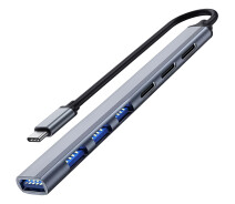 Купить - кардридер  USB Type-C хаб, концентратор/разветвитель для ноутбука Addap UH-04CS, на 7 портов: 3×USB 2.0, 1×USB 3.0, 3×Type-C, Gray