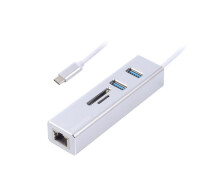 Купить - кардридер  Адаптер, с USB на Gigabit Ethernet NECH-2P-SD-01, 2 Ports USB 3.0 + microSD/TF card reader 1000 Mbps, металл, серый (DA1604909)