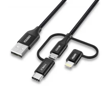Купить -  Кабель Choetech IP0030-BK, USB 2.0 AM-папа/Lightning/Micro/Type-C USB, 1.2м. (DA1605931)