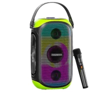 Купить - портативную колонку  Колонка Bluetooth WiWU P20 Wireless Speaker с микрофоном BT5.0/AUX/TF/RGB/5200mAh/80Вт/IPX5 Портативная беспроводная акустика с подсветкой Черно-зеленый